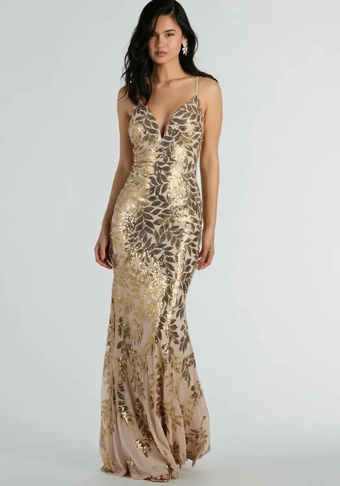 Fashionable Sexy Low Back Strap Sequin Long Dress 3