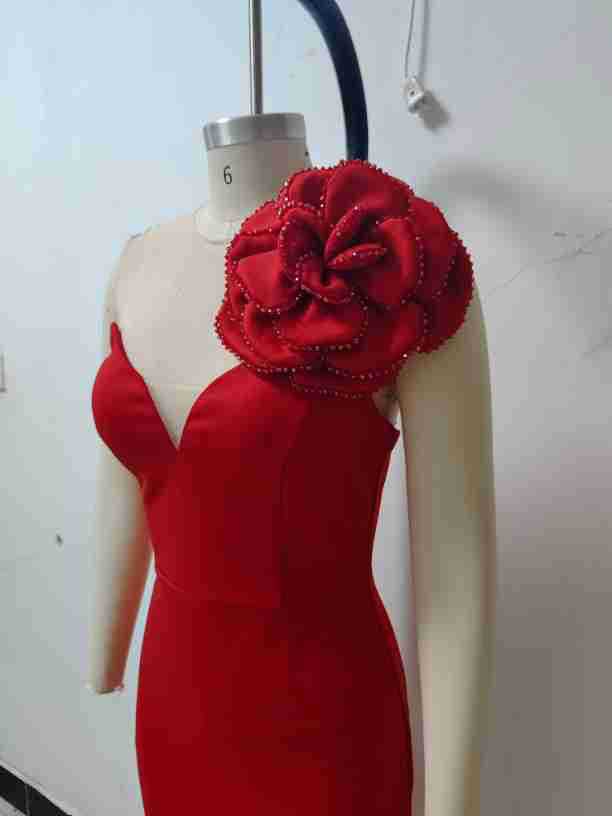 deep v flower slim solid color fashion elegant party dress 12