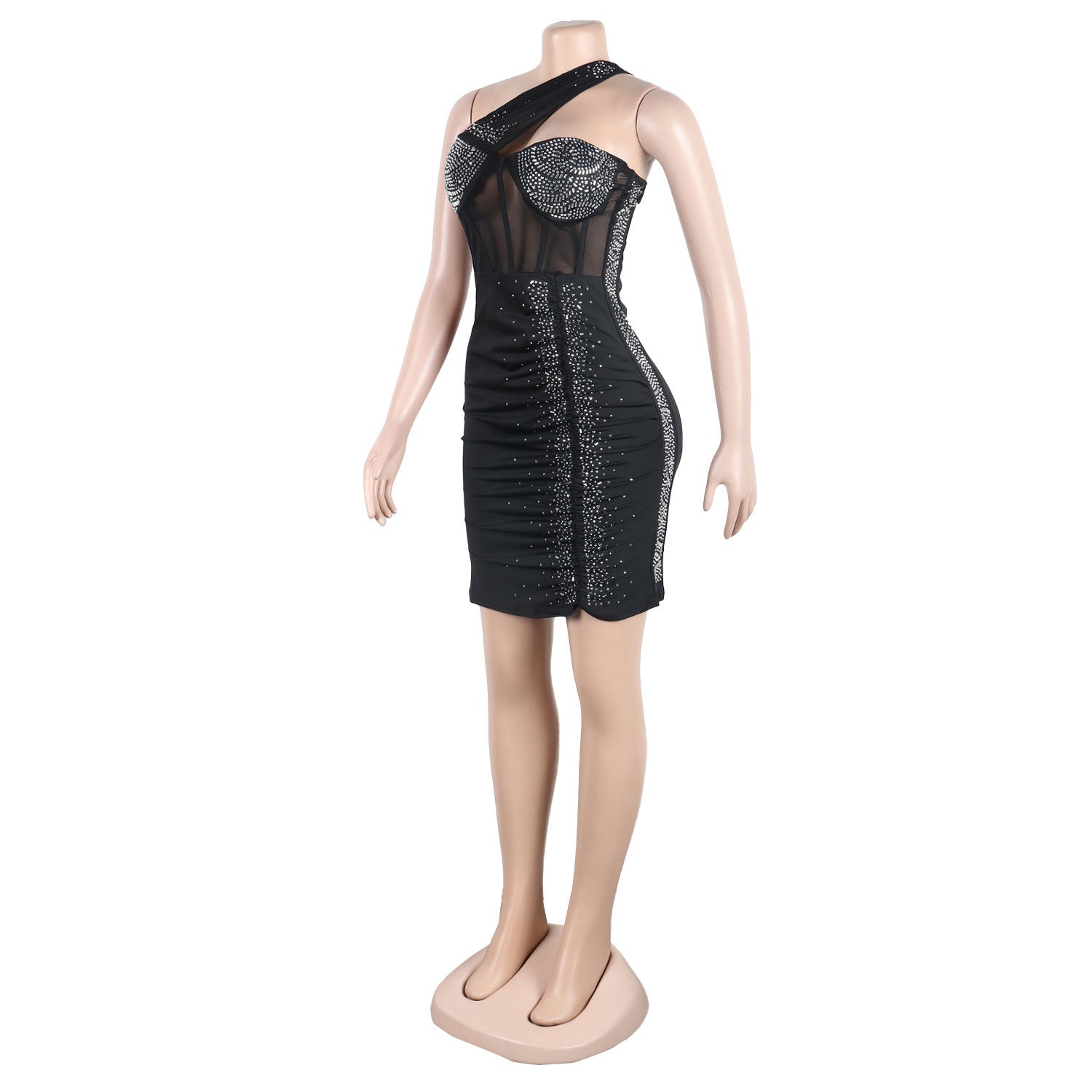 Sexy Slim Beaded Slash Shoulder Bodycon Dress 9