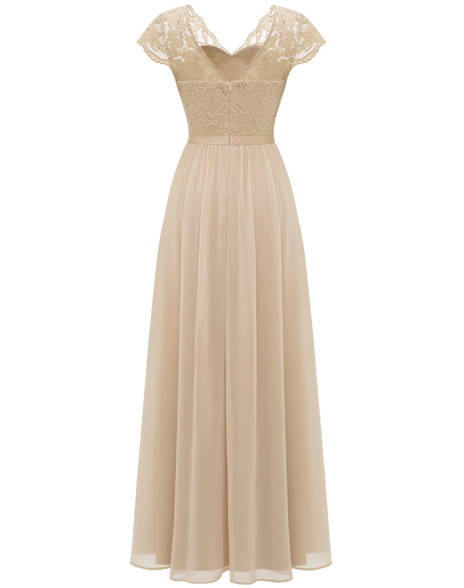 Lace Trim Patchwork Chiffon Slim Waist Maxi Dress 20