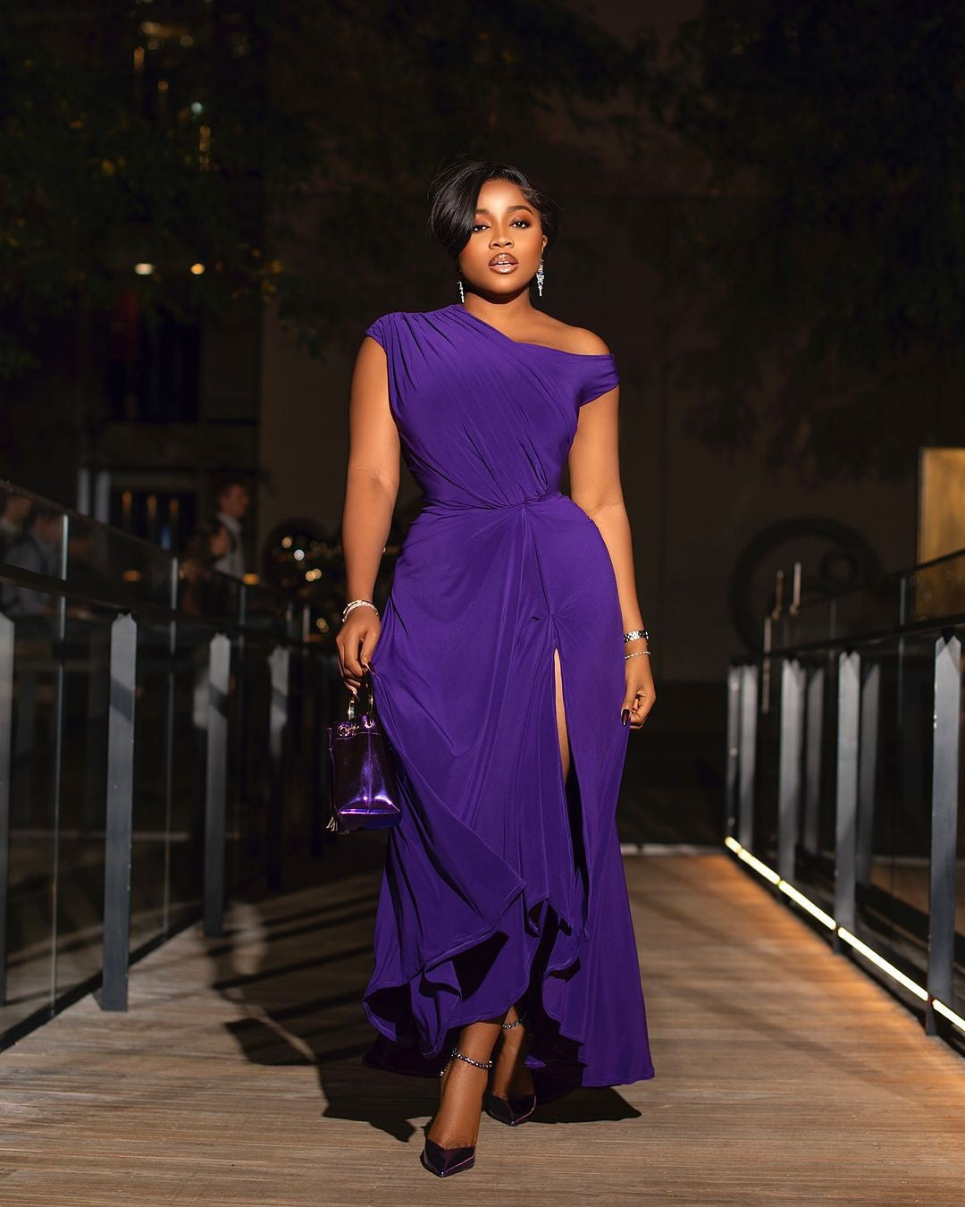 Summer African Women's Solid Color Slash Shoulder Slim Waist Evening Dress 3