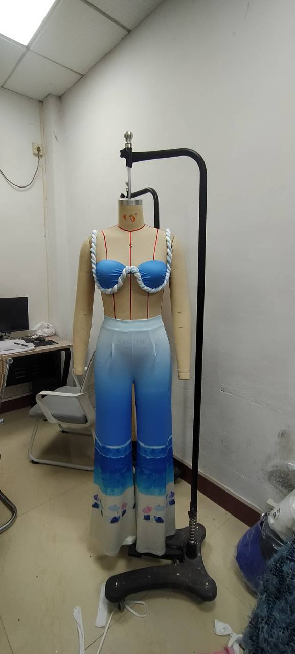 Sexy Strap Bra Top Print Trousers Two-Piece Nightclub Clothes 7