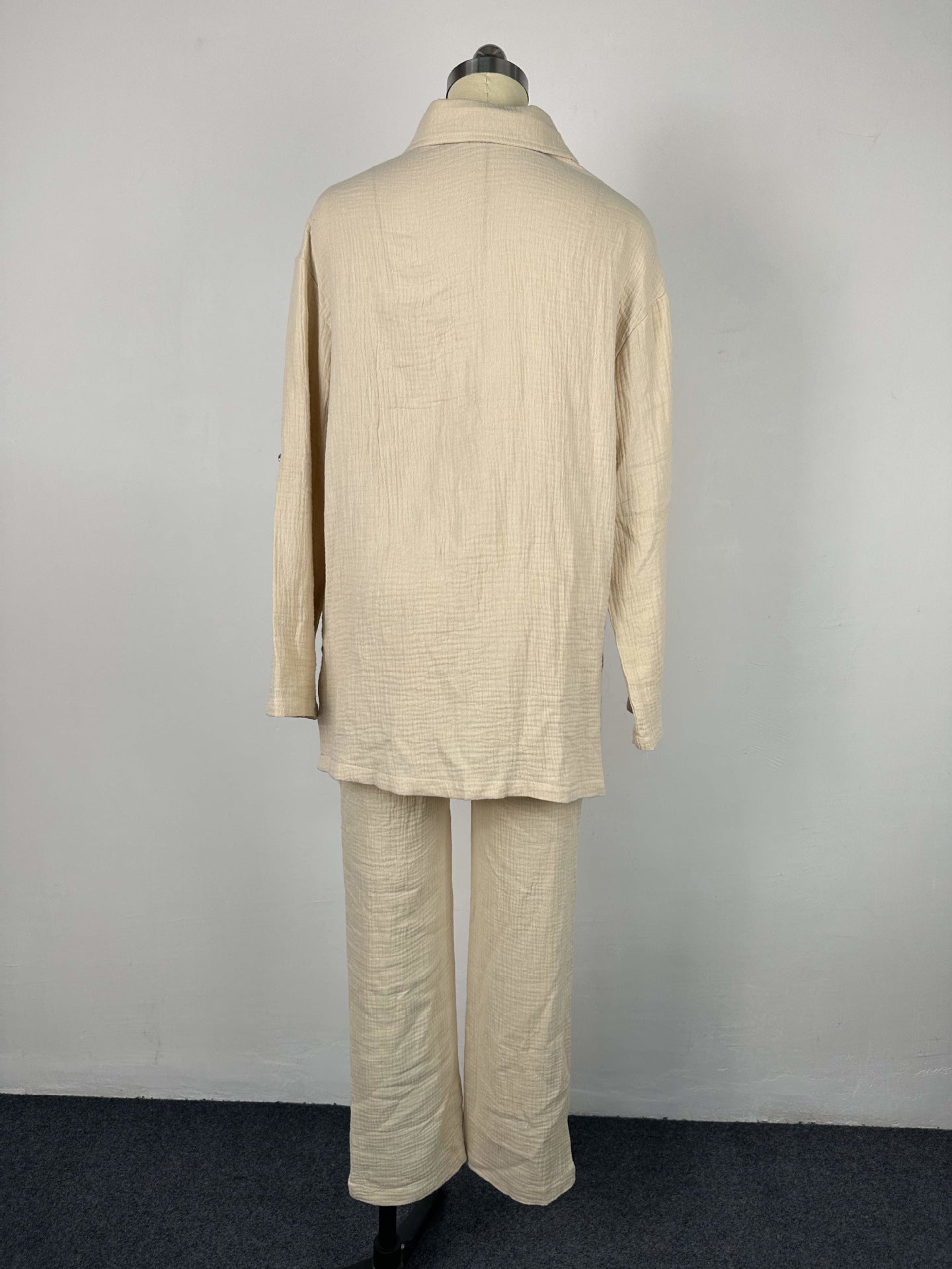 Plus Size Women's Double Crepe Oversized Turndown Collar Long Sleeve Set 32