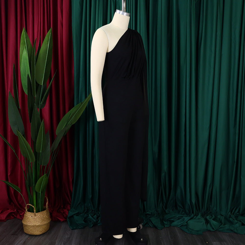 African Women's Solid Color Sexy One Shoulder Formal Party Fashion Jumpsuit 38