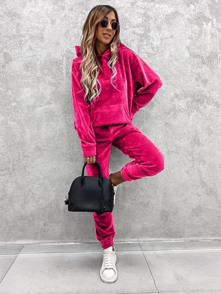 Women Casual Solid Hoodies Sports trousers two-piece set 18