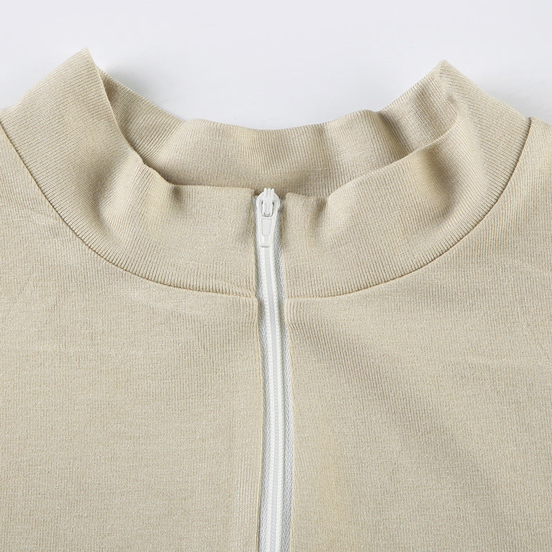 Slim Sports Basic Stand Collar Short Sleeve t-shirt Sports Casual Zipper Top 11