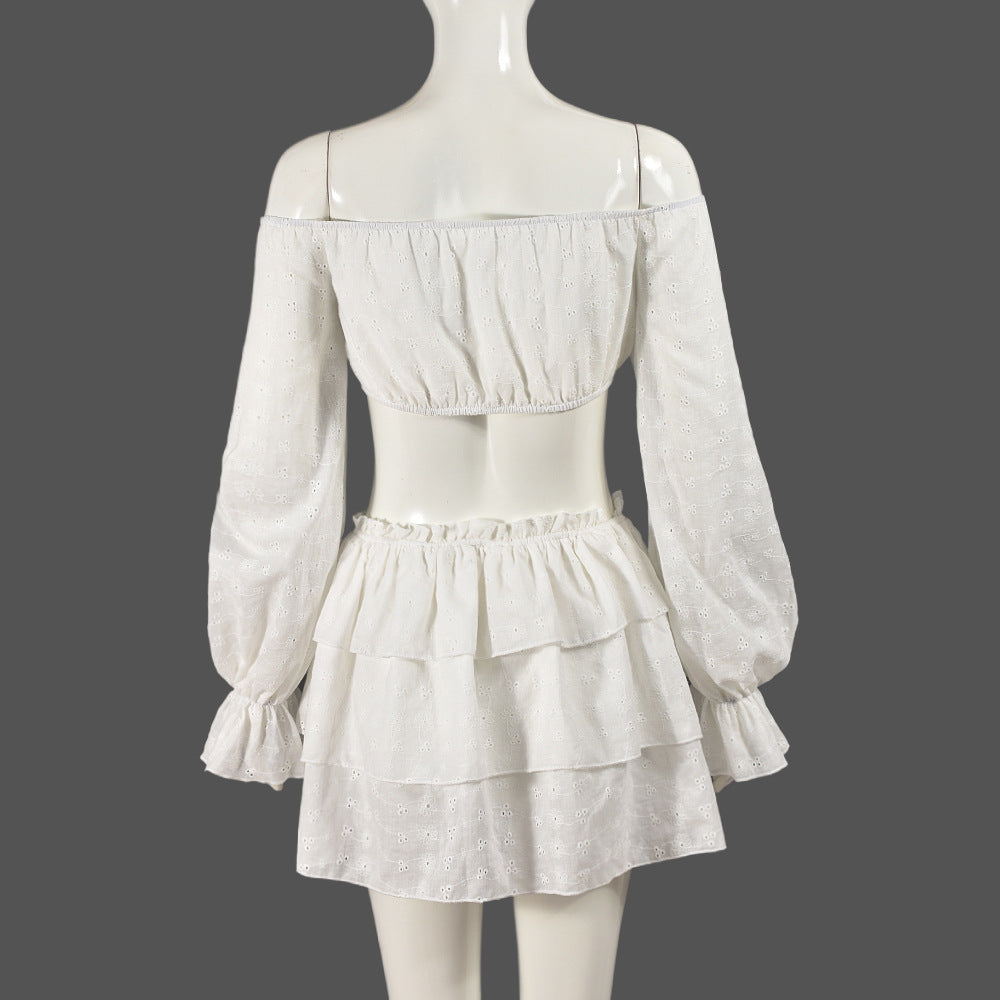 street sexy long sleeve Crop top miniskirt two piece set 12