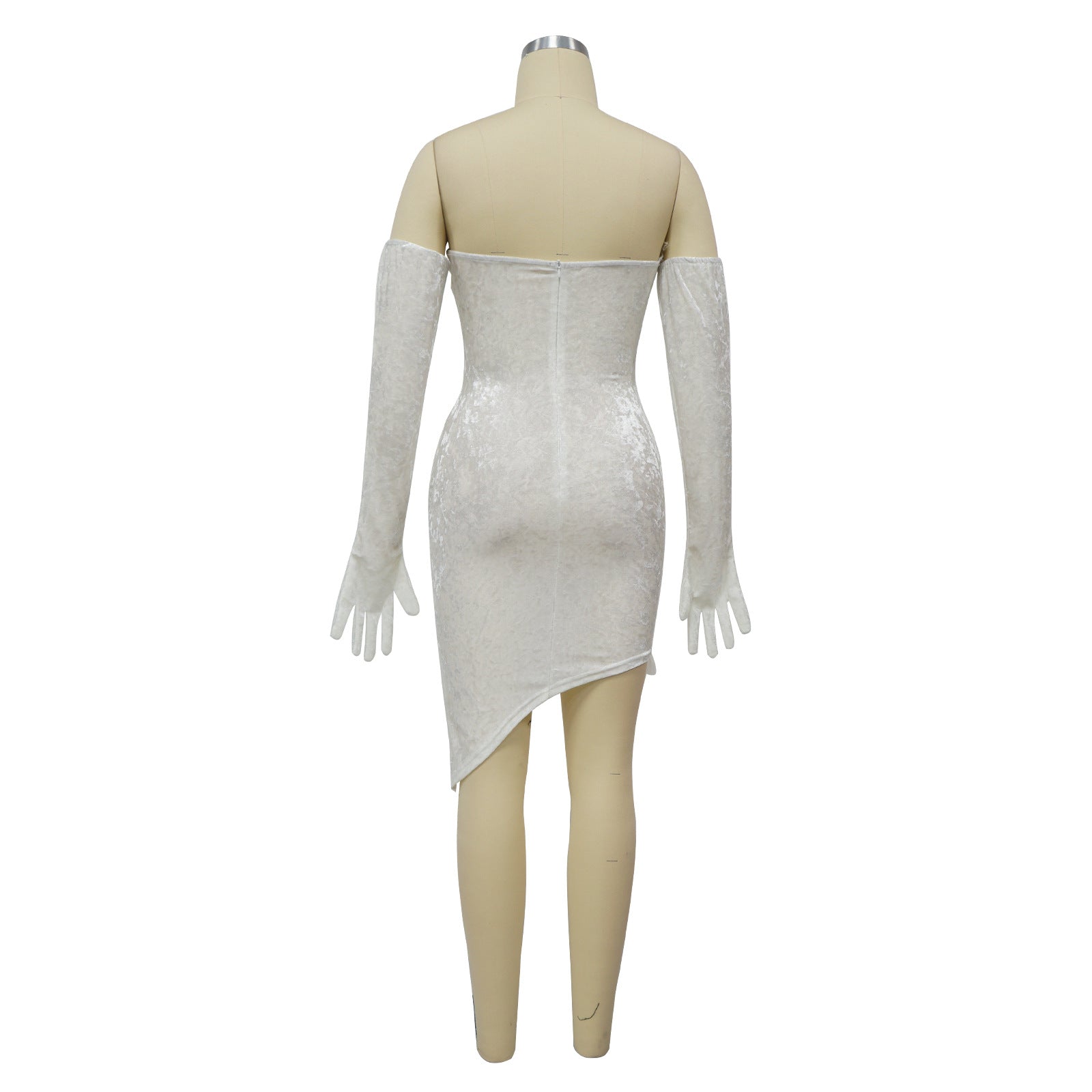 Women's Autumn Winter Feather Velvet Slim Bodycon Dress With Gloves 17