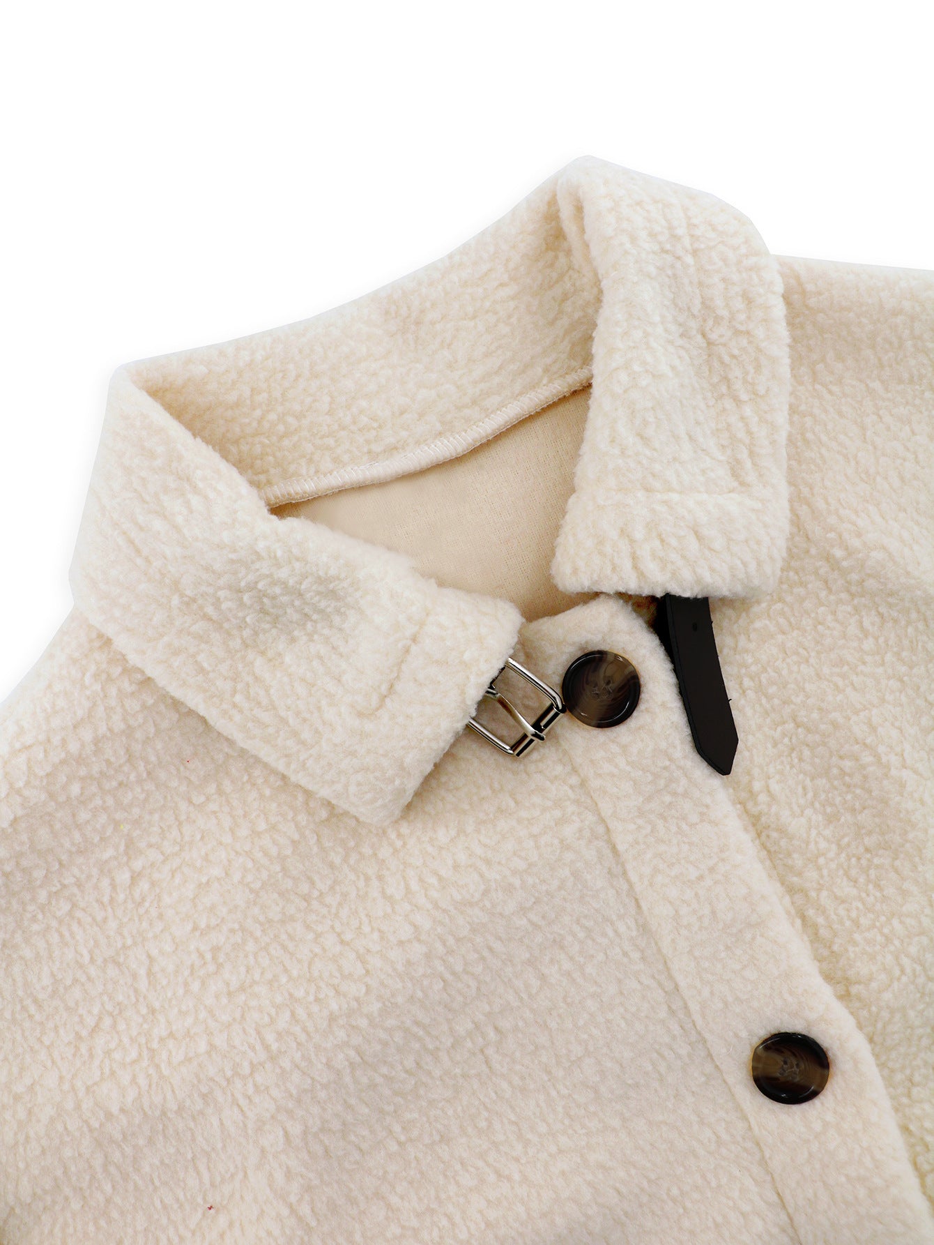 Women's Turndown Collar button lamb fleece jacket short coat 14