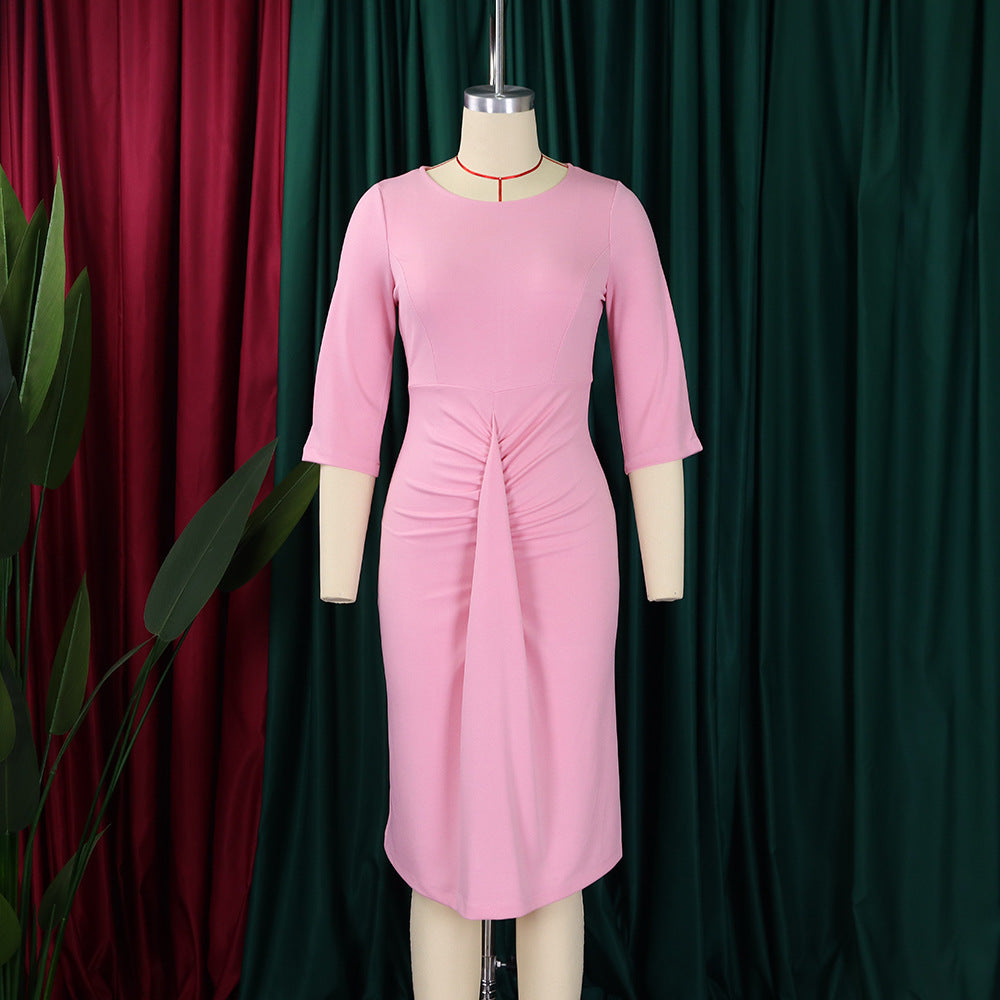 Women's Fashion Chic Pleated Bodycon Plus Size Dress Pencil Dress 16