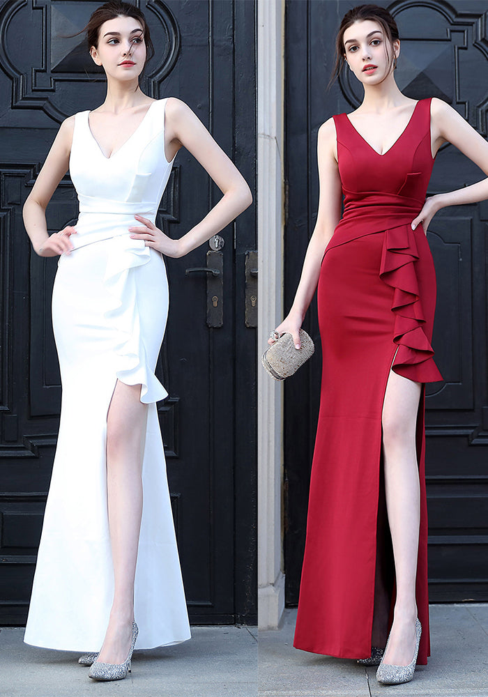 Sleeveless Solid Color Fishtail Evening Dress Formal Party Gown
