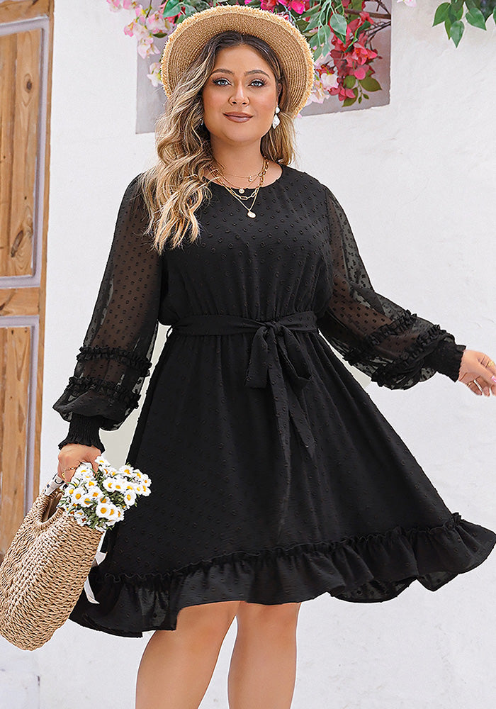 Summer Plus Size puff sleeve high waist loose Round Neck long dress