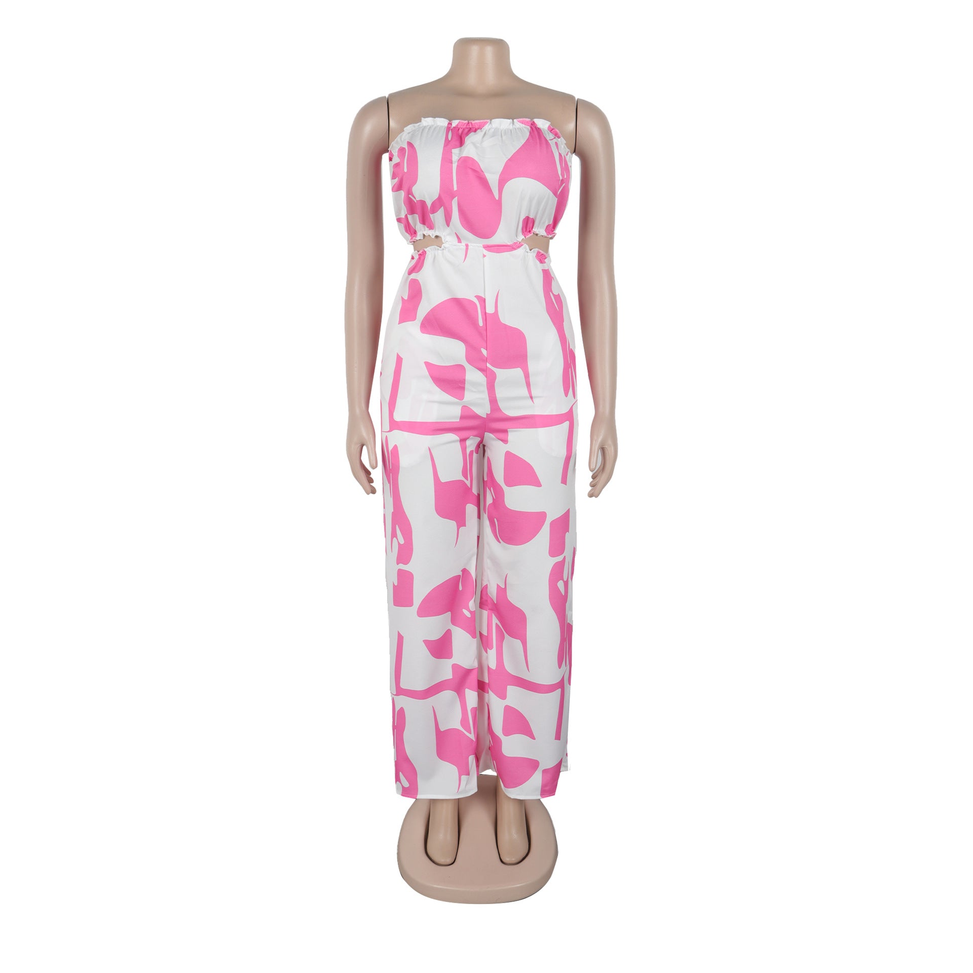 Women Elegant Strapless Printed Wide-leg Jumpsuit 26