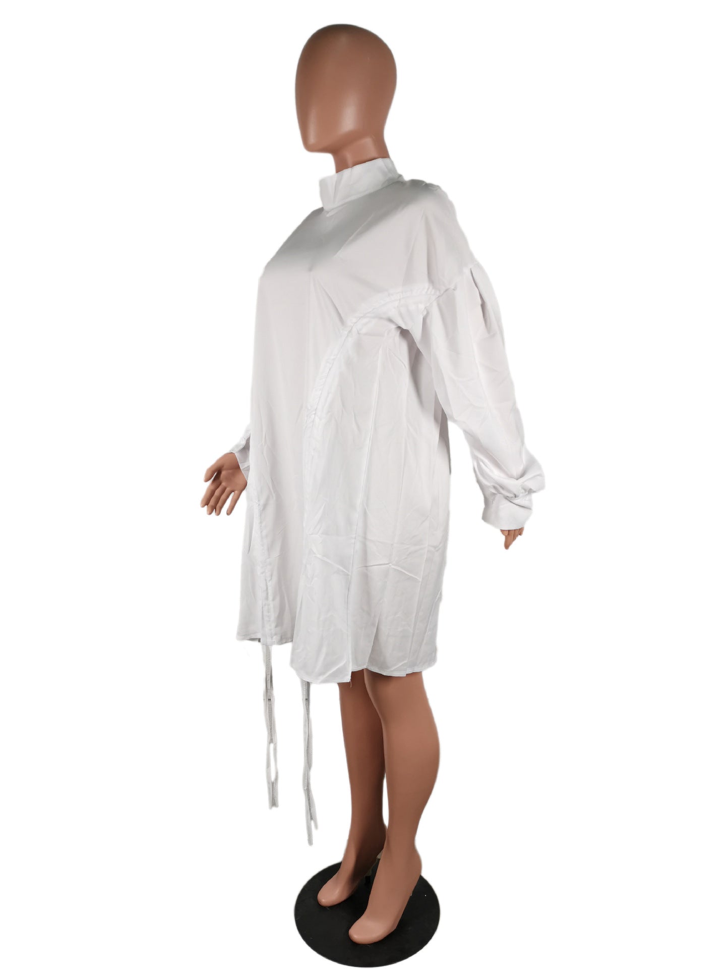 Women Stand Collar Shirt Dress 14