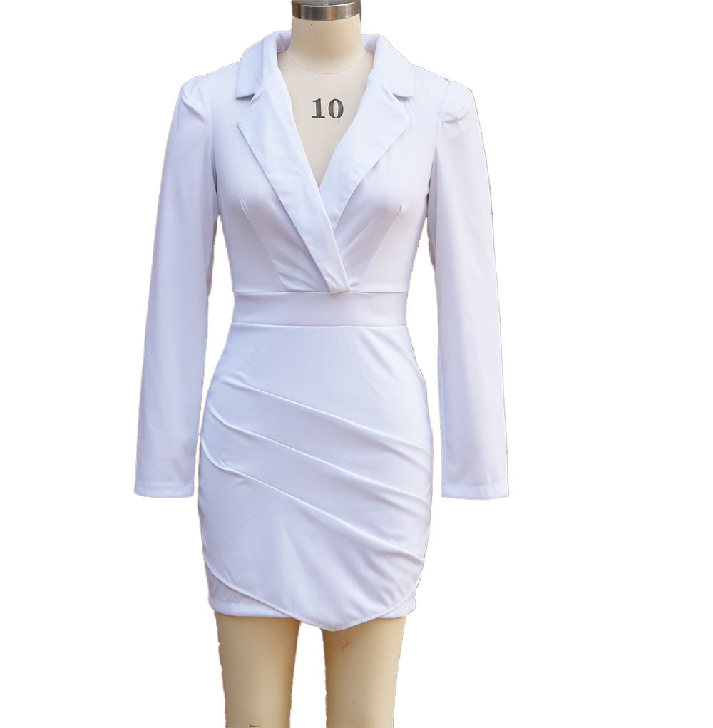 Women long-sleeved Turndown Collar Bodycon Dress 14