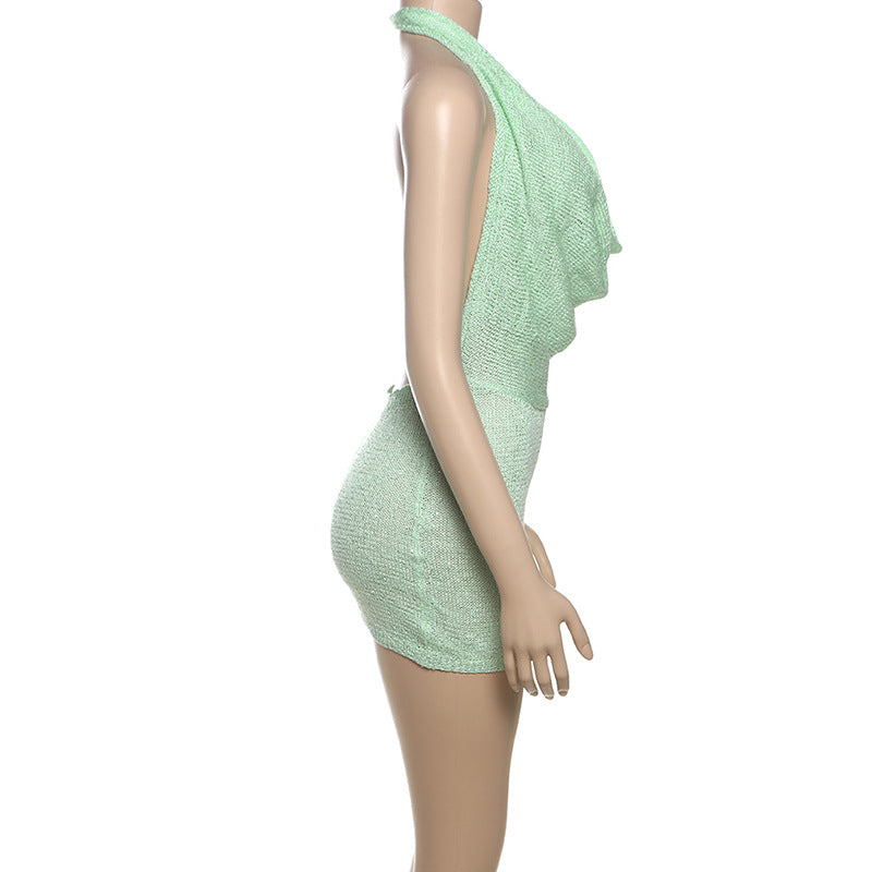 Women summer pile collar sexy Halter Neck V-neck Backless knitting dress 6