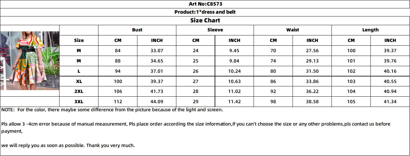 Summer Fashion Chic Women's Belt Print African Plus Size Midi Dress 10