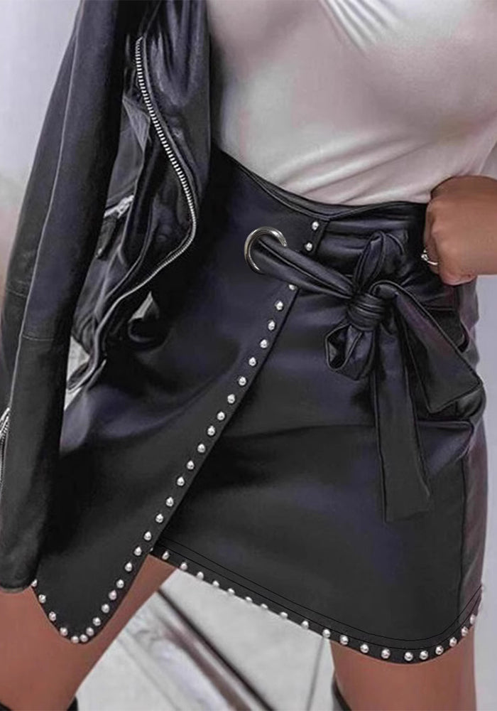 Women Belt Pu-Leather Skirt