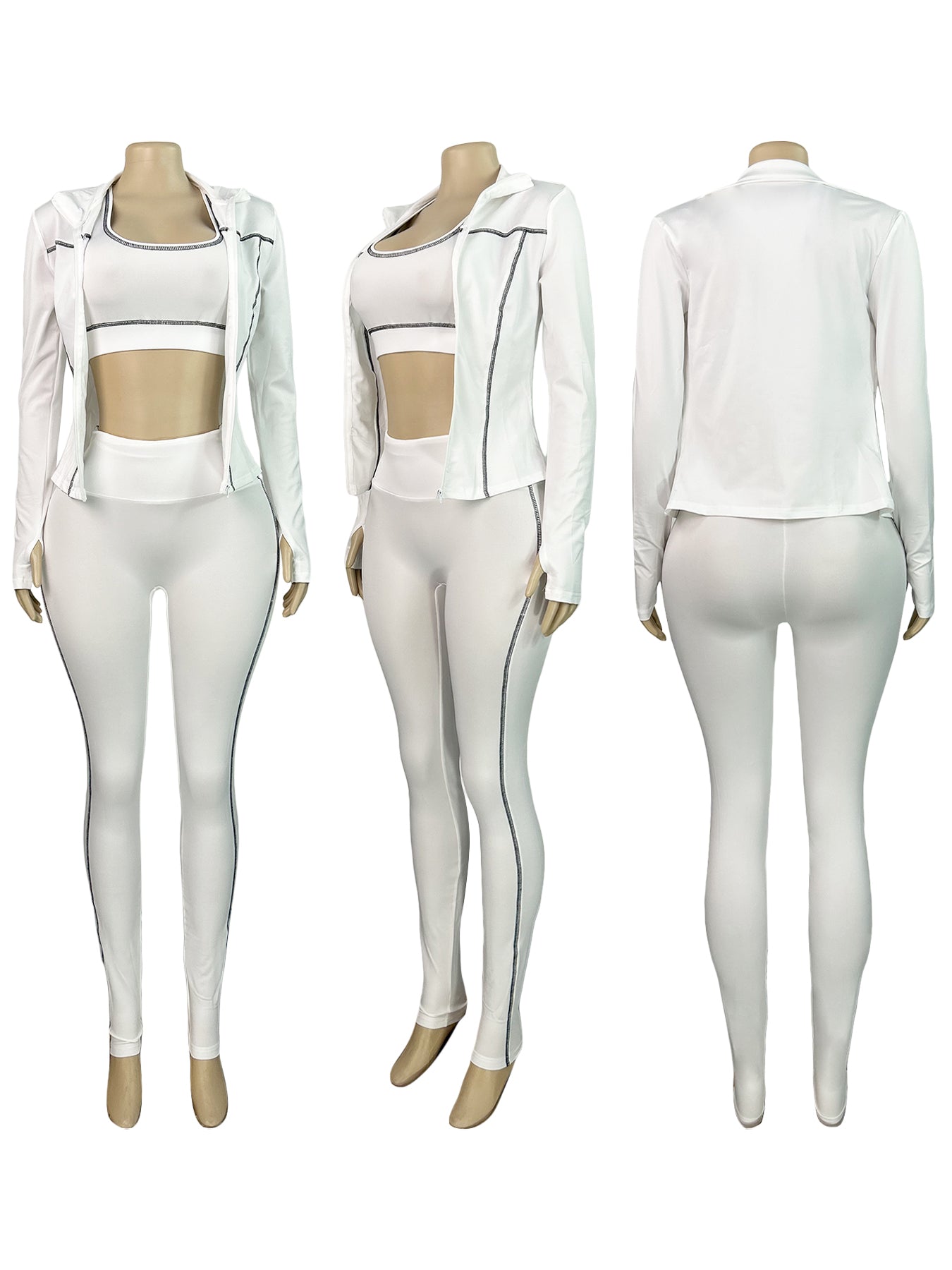 Women Zippered Thumb-Sleeve Long-Sleeved Top and Pants Three-Piece Set 25