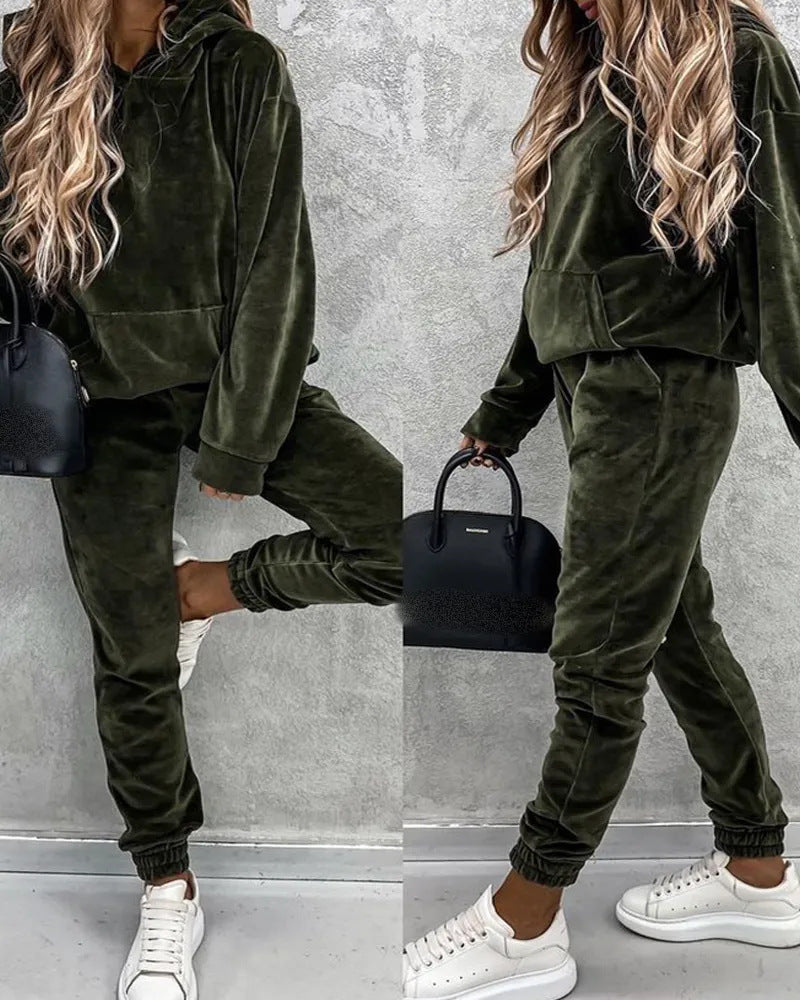 Women Casual Solid Hoodies Sports trousers two-piece set 23