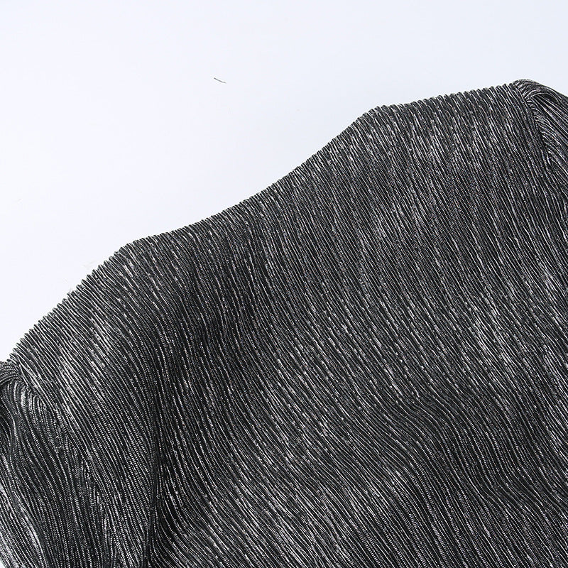 Sexy deep v steel ring pleated long sleeve dress 19