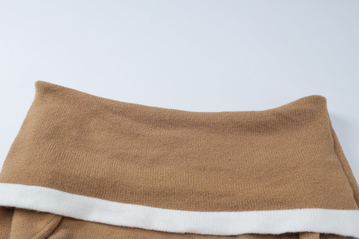 Women Knitting Winter Sexy Off Shoulder Contrast Bodycon Dress 10