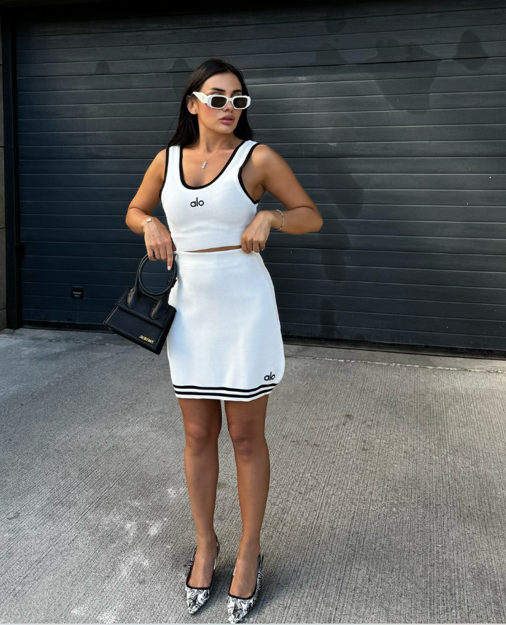 Women's Knitting High Stretch Sexy Sleeveless Short Skirt Set