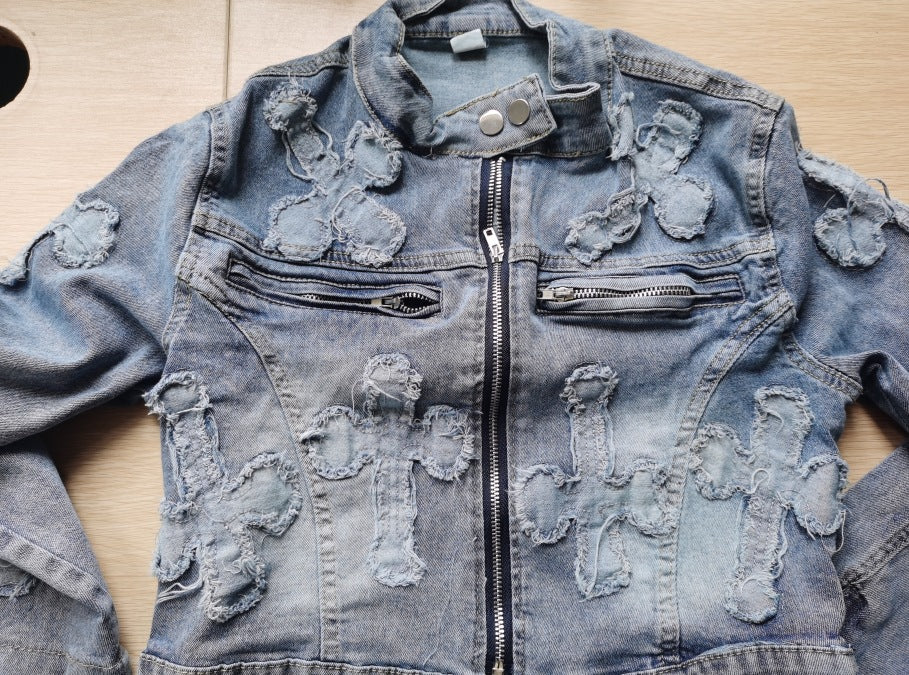 Women's Clothing Trendy Fashion Patch Denim Two Piece Skirt Set 13