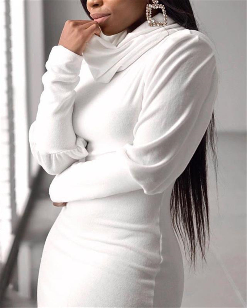 Women Fall High Neck Long Sleeve Bodycon Dress 6