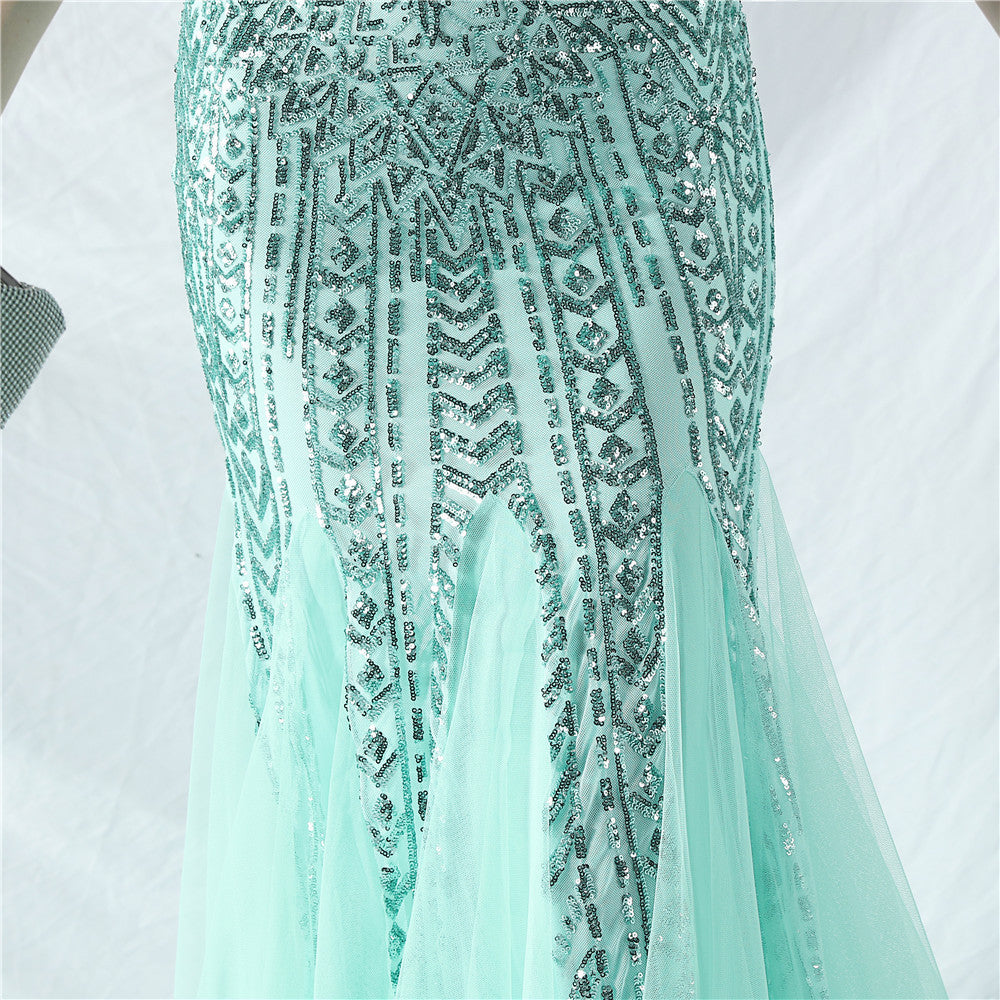 Sexy One Shoulder Sequins Mesh Patchwork Evening Dress 53