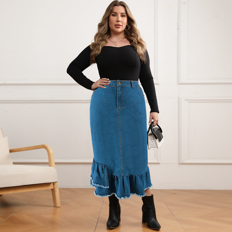 Plus Size Women's Denim Slim Long Skirt 3