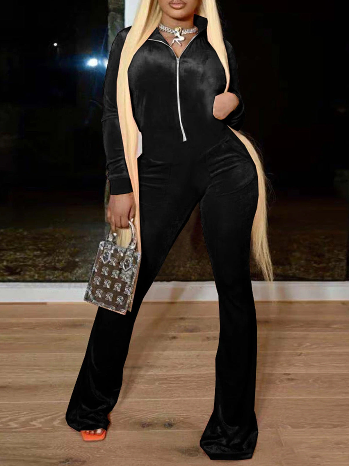 Spring & Autumn Fashion Long-Sleeve Zipper Pocket Jumpsuit 6