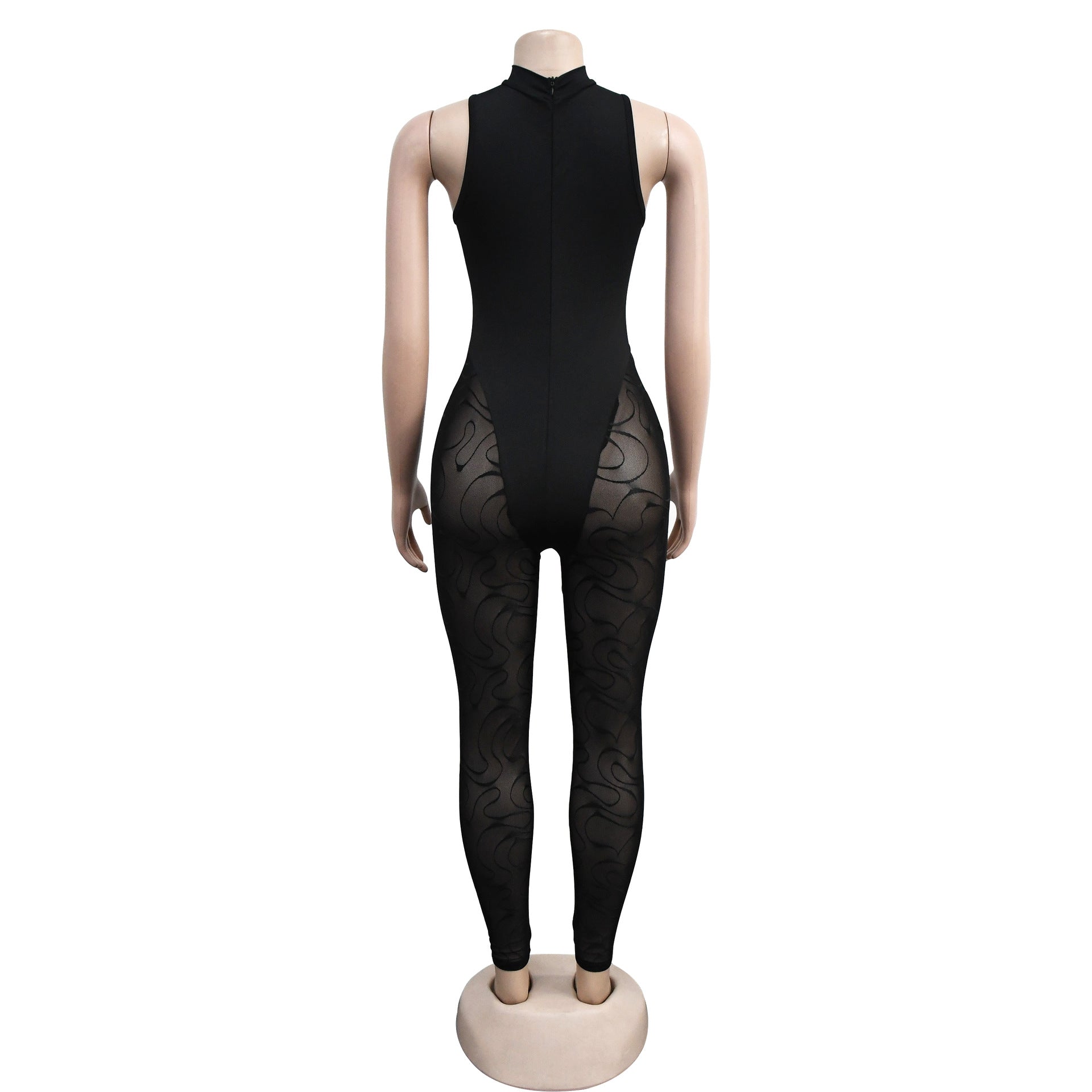 Women'S Fashion Solid Color Floral Mesh Sleeveless Jumpsuit Female 11