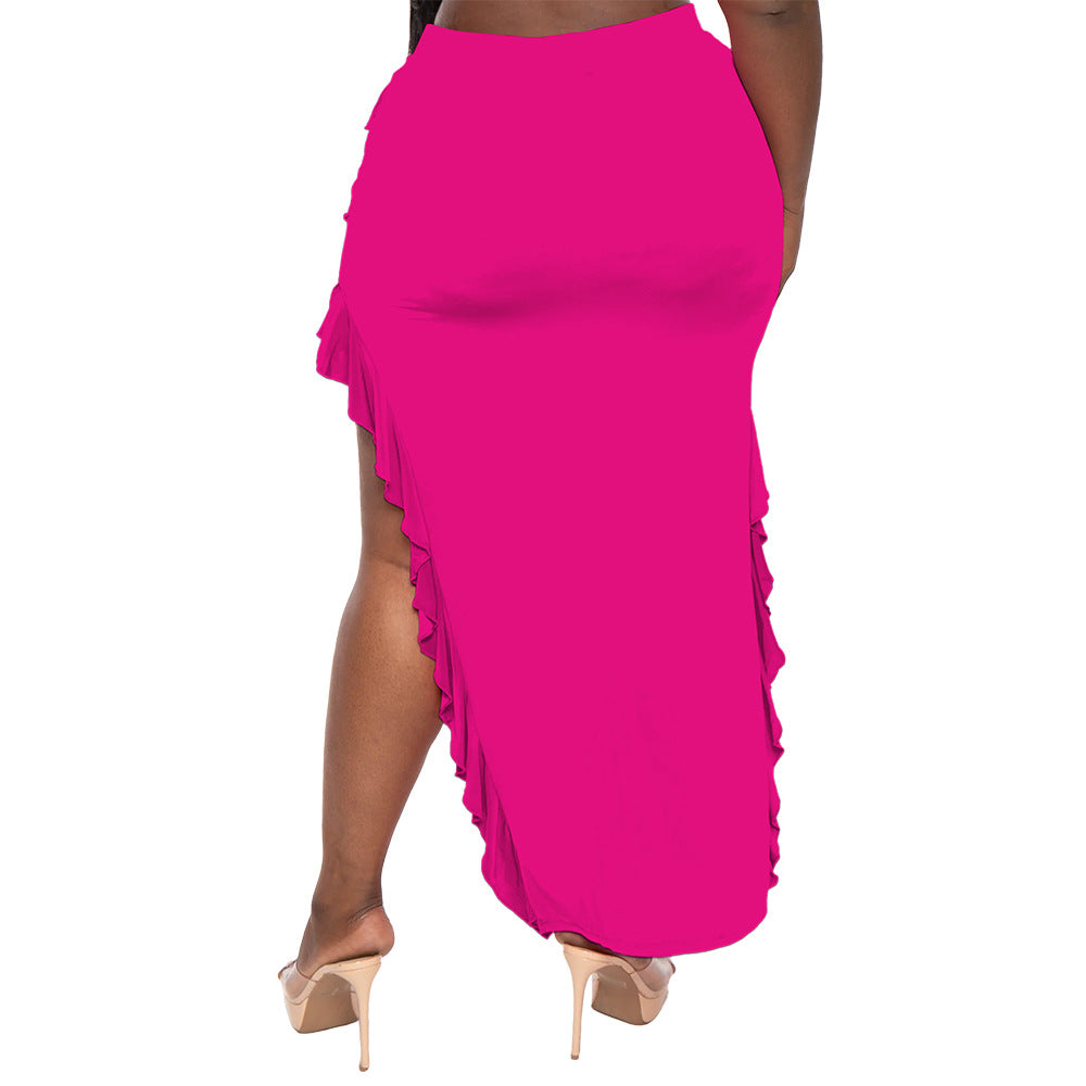 Plus Size Women's Summer Fashion Sexy Solid Color Ruffled Irregular Skirt 6