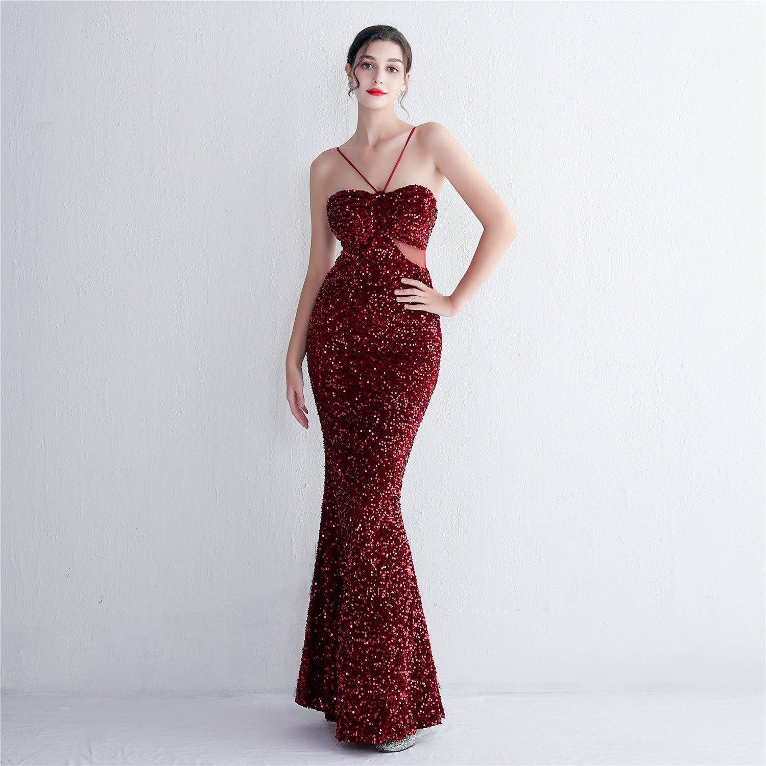 Velvet Sequin Sling Sequin Long Formal Party Slim Evening Dress 6