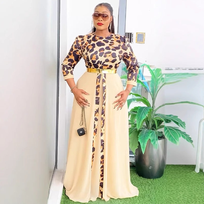Elegant Career Leopard Patchwork Chiffon Maxi Dress 3