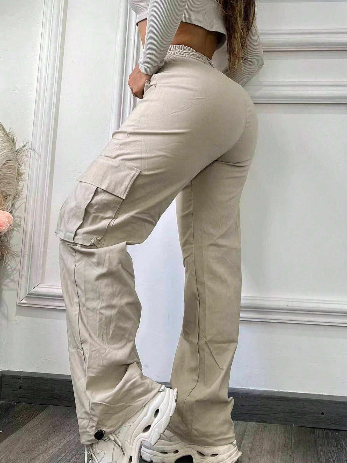 Fashion High-Waist Straight Multi-Pocket Cargo Casual Women's Pants 4