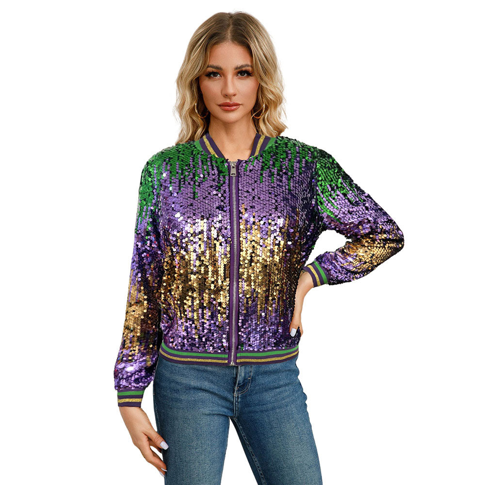 Spring Autumn Women's Long Sleeve Sequined Jacket 5