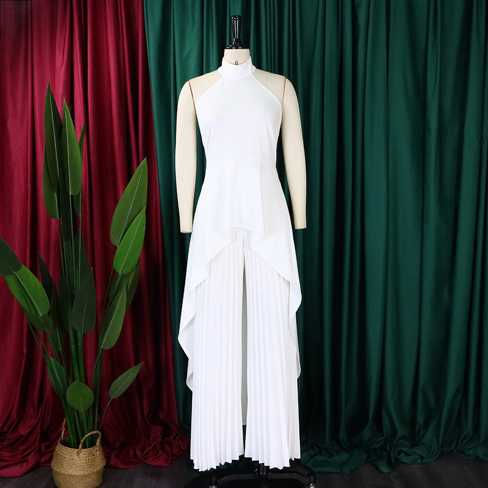 Women Sleeveless Irregular Top and Wide-leg Pants Two-Piece Set 21