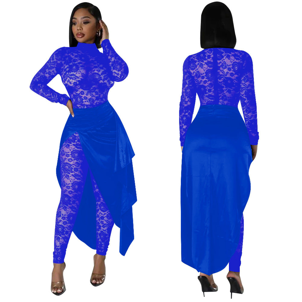 Women Sexy Lace Jumpsuit And Skirt Two-piece Set 3