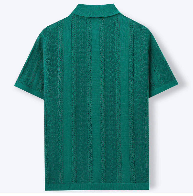 Men's Summer Short Sleeve Striped Hollow Casual Polo Top 11