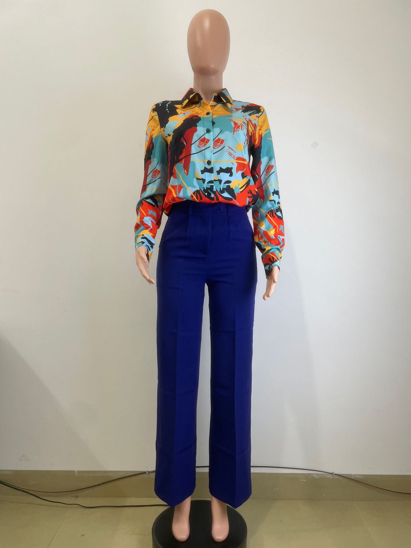 Career Women's Autumn Winter Printed Casual Office Ladies Long-Sleeved Shirts 13