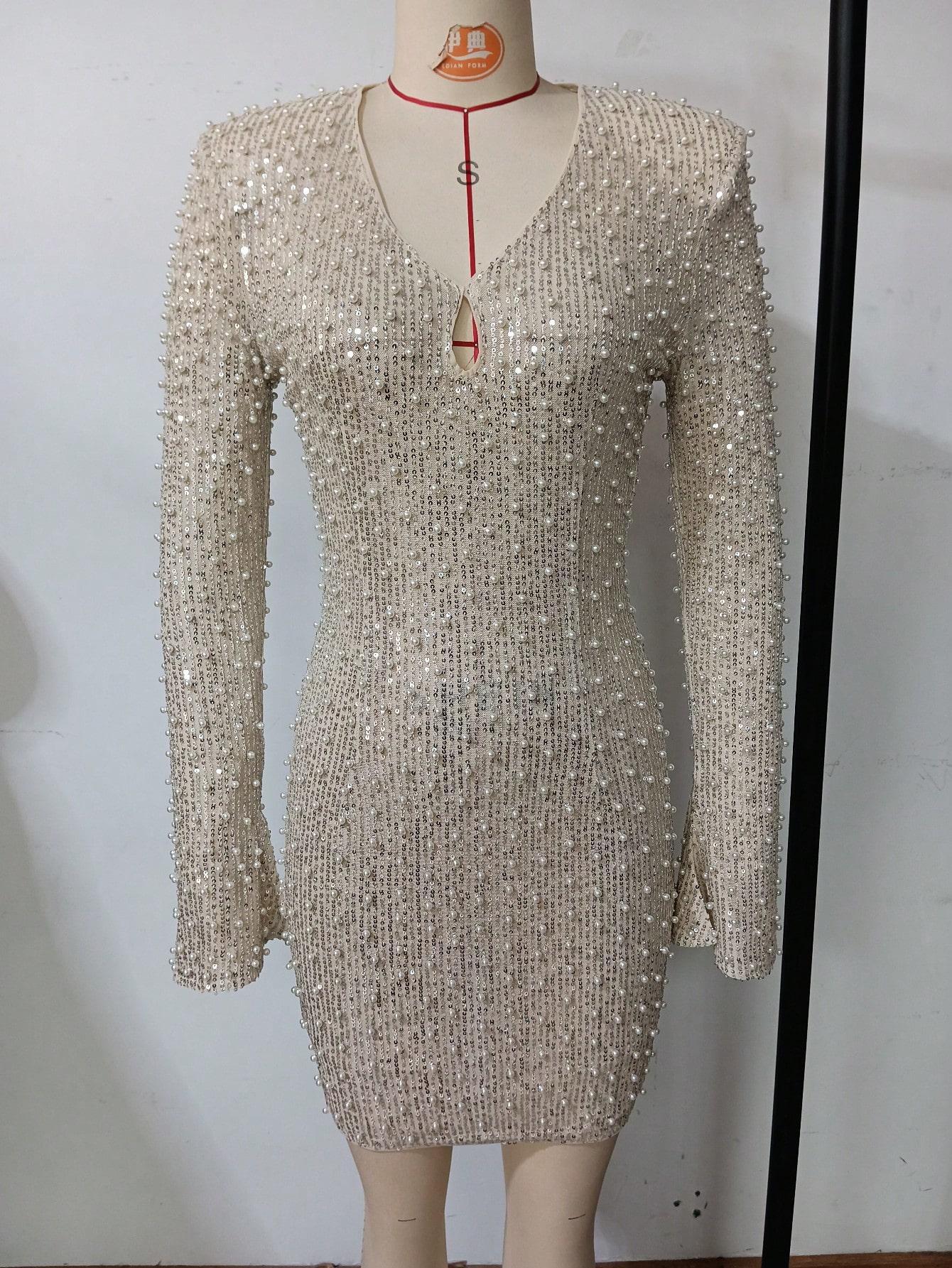 Women's Sequin Embellished Cut-Out Slim-Fit Long-Sleeve Party Dress 8