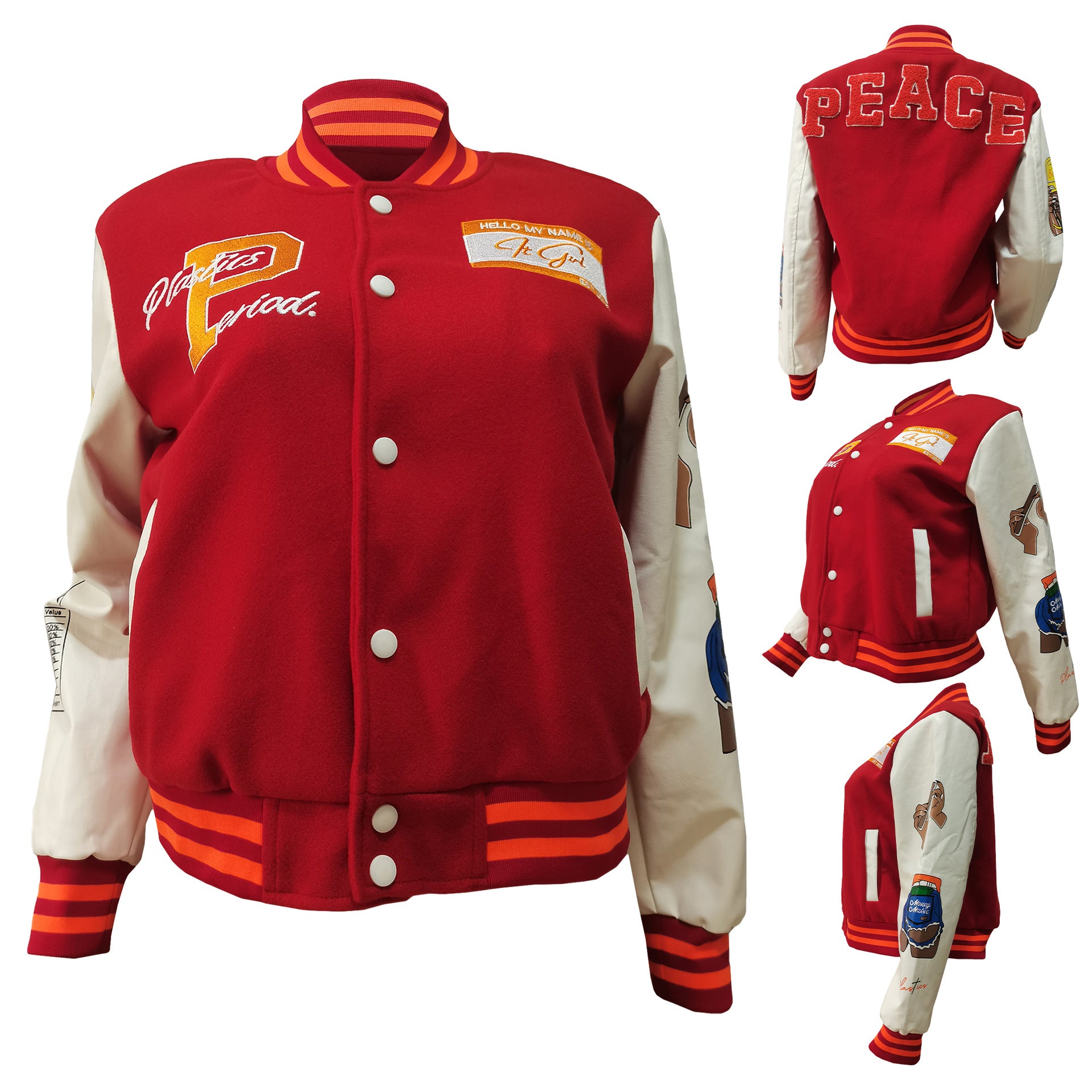 Women Fashion Velvet Print Embroidered Baseball Jacket 44