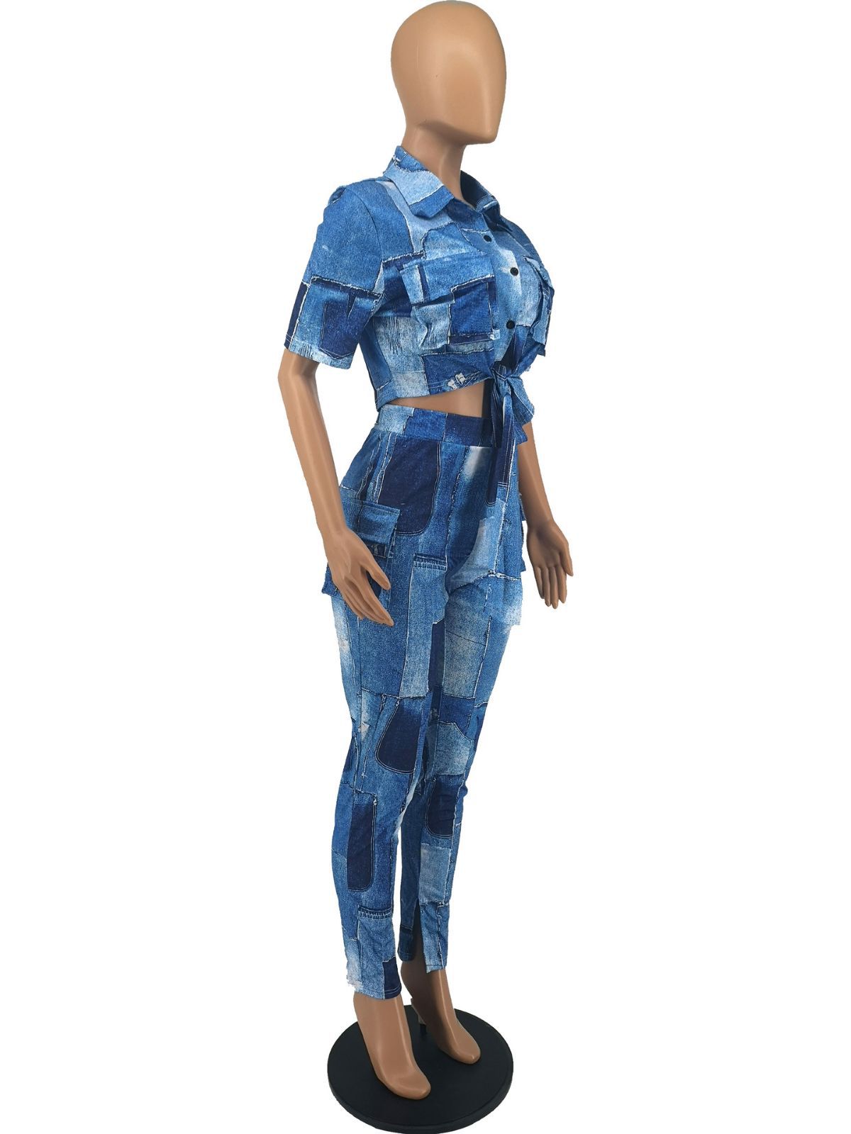 Women Fall Winter Fashion Print Cargo Style Casual Two-Piece Pants Set 3