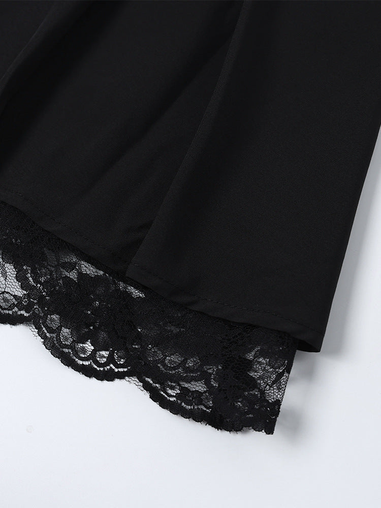 Lace Patchwork Halter Lace-Up A-Line Dress 11