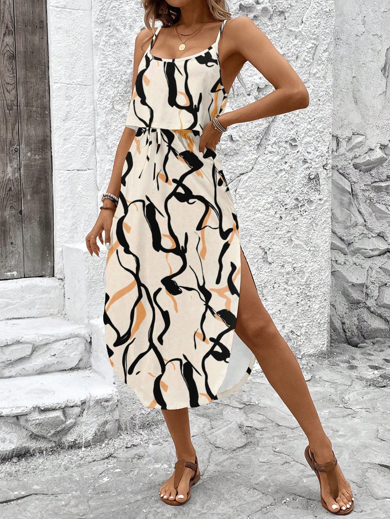 Women's Summer Sleeveless Asymmetric Print Dress 3