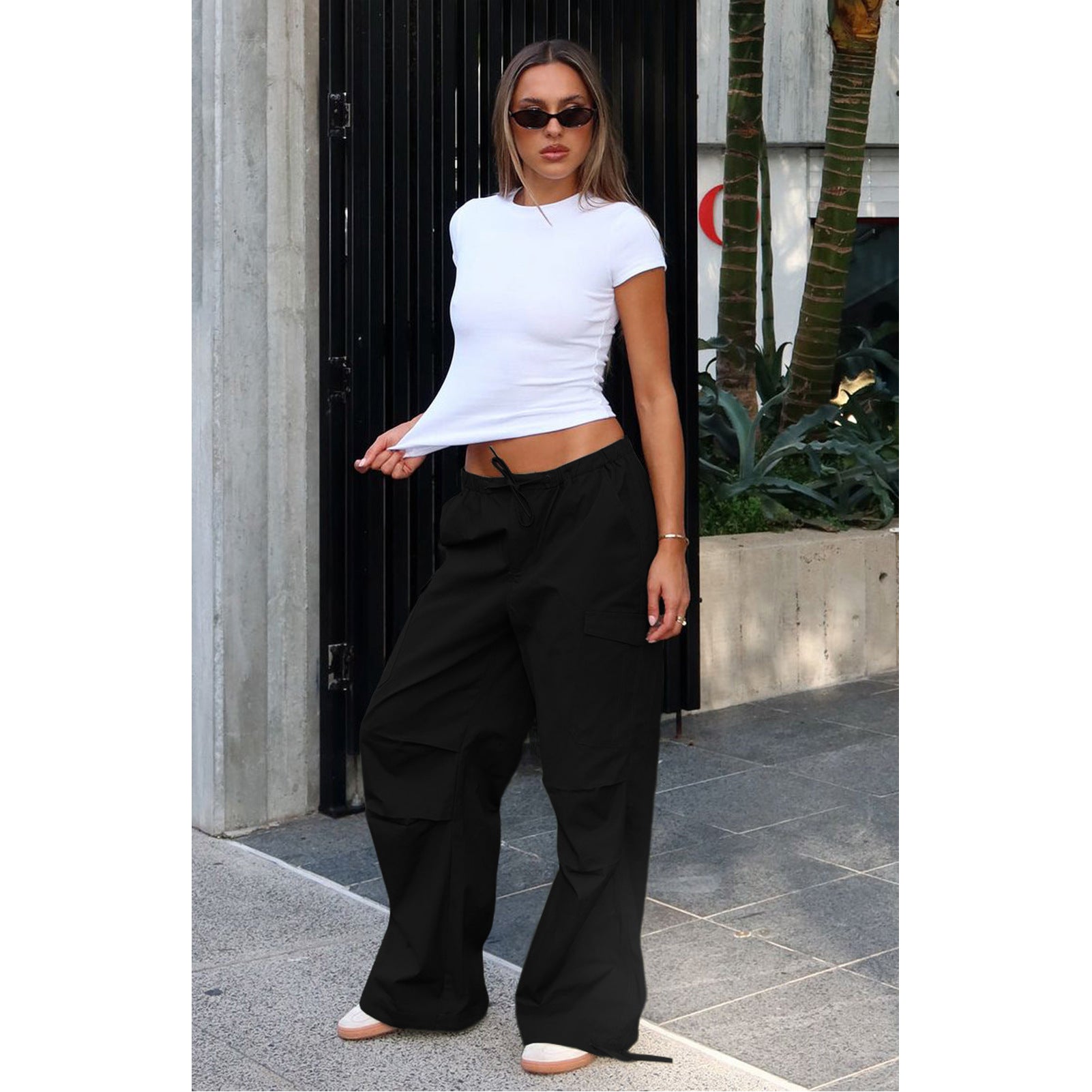 Women's Comfortable Loose Lace-Up Multi-Pocket Straight Cargo Casual Pants 6