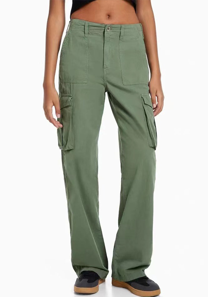 Summer Casual Army Green Cargo Pants Women's Trendy High Waist Slim Fit Trousers