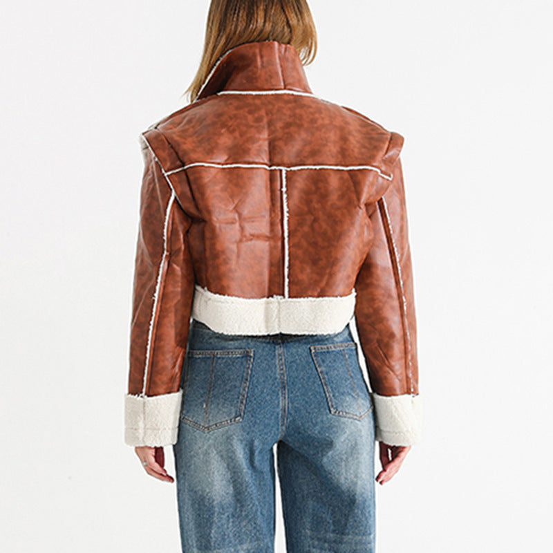 Winter Color Matching Lambswool Fur Trend Coat